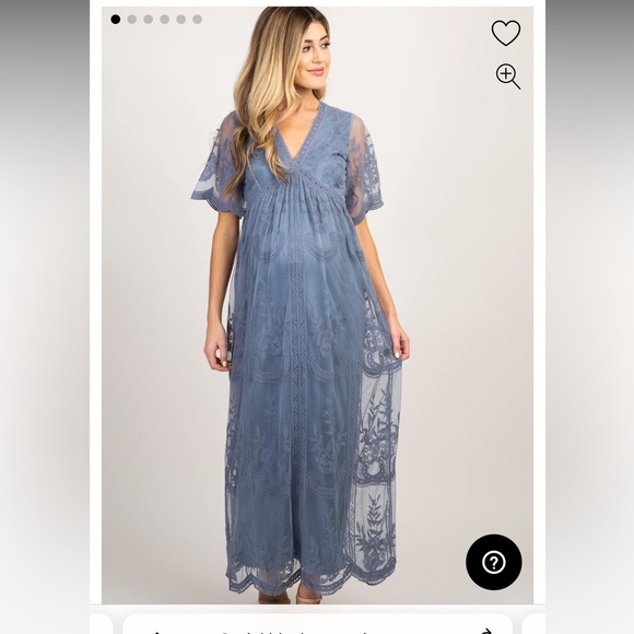 PinkBlush Blue Lace Mesh Overlay Maternity Maxi Dress - Picture 2 of 9